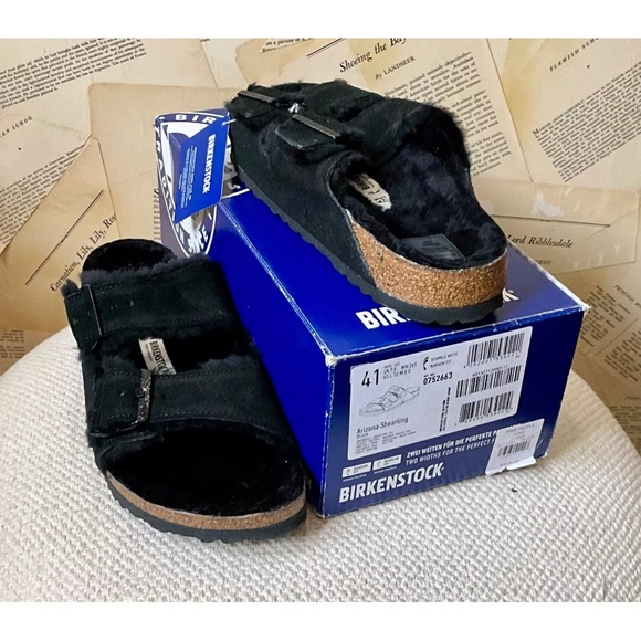 Free People Birkenstock Arizona Shearling Sandal Normal/Narrow Black - Picture 8 of 9